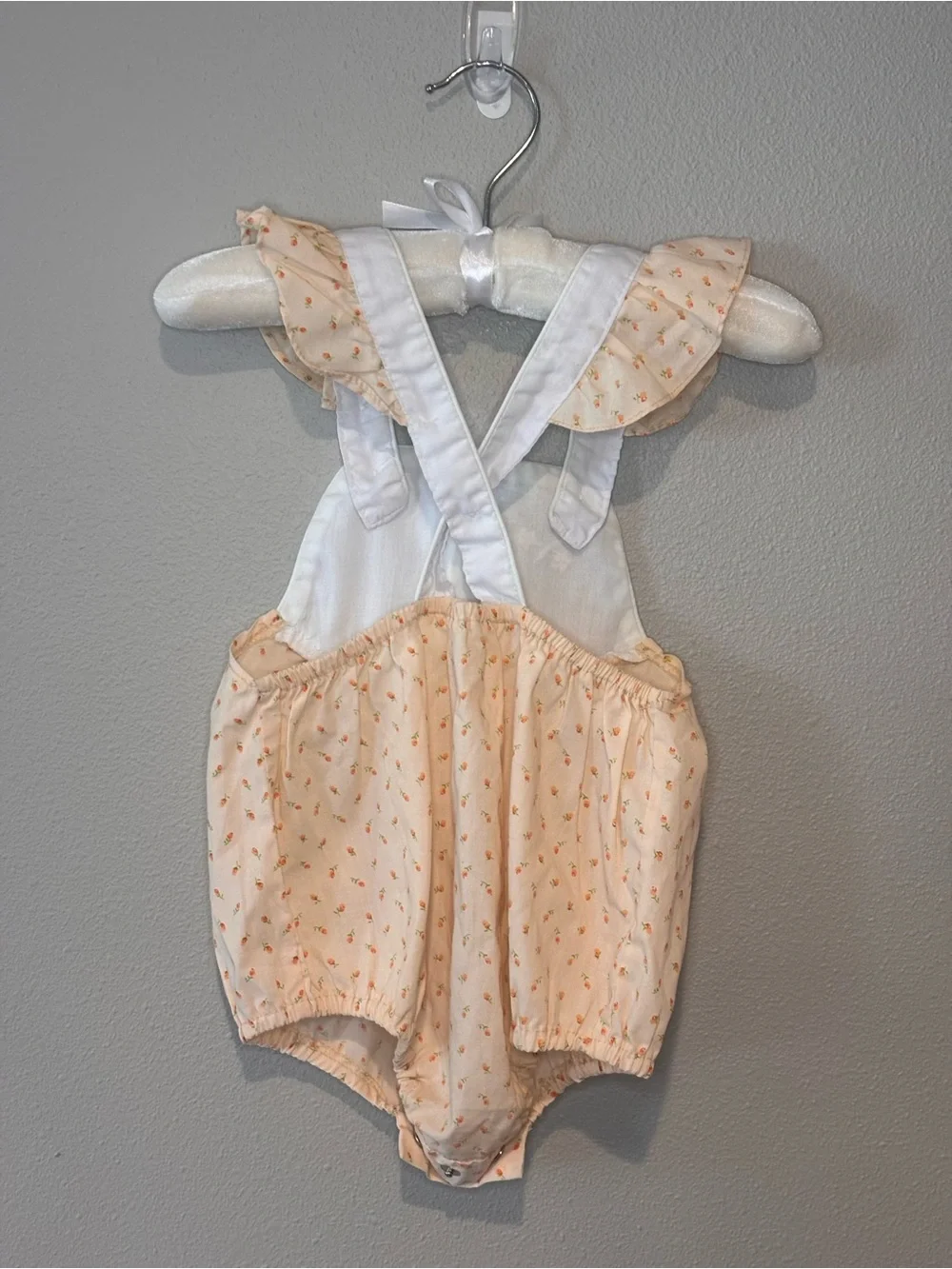 Peach Butterfly Bubble Romper with Embroidered Bib